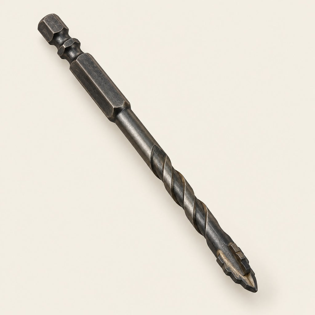 4-Flute Serrated Tile Drill Bit — cross carbide tip and hex shank
