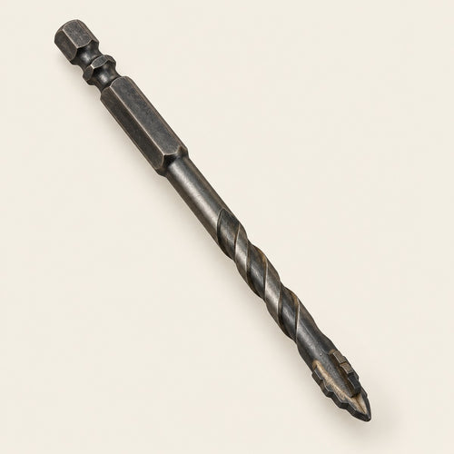 4-Flute Serrated Tile Drill Bit — cross carbide tip and hex shank
